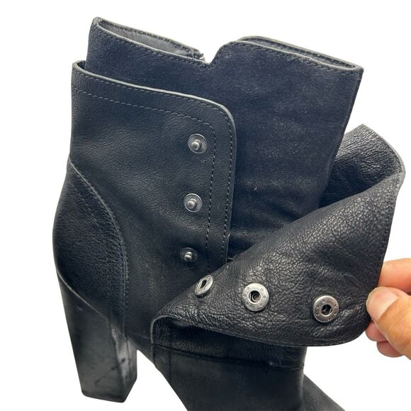 Vera Wang Black Marilyn Platform Booties Leather Chunky Boots Biker Size 8.5 M - Picture 4 of 12